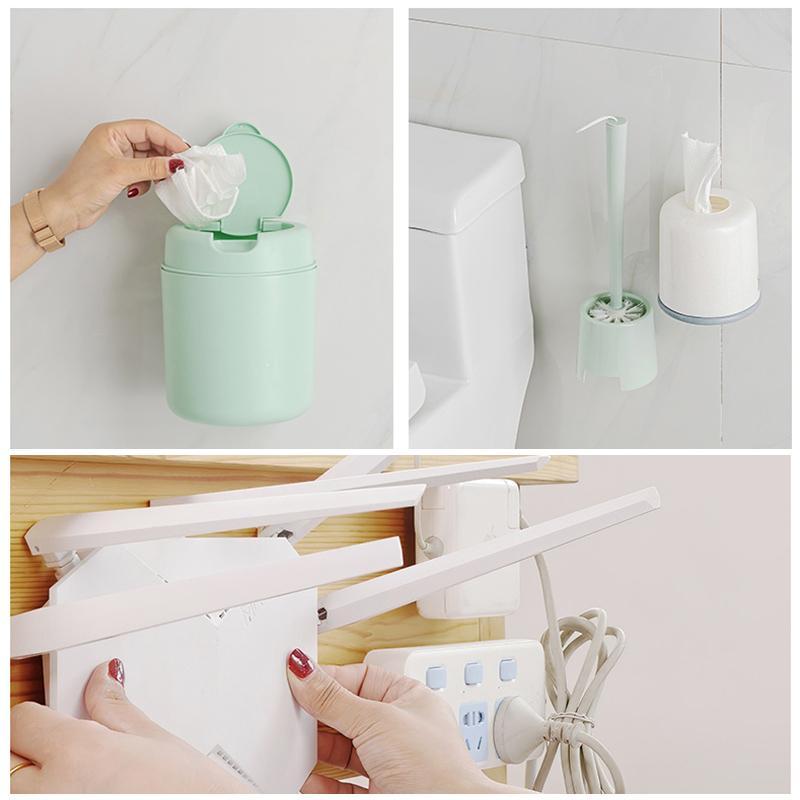 Double-sided adhesive hooks for a no-drill storage solution 